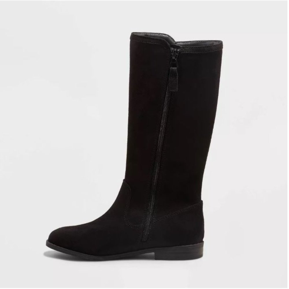 NIB Cat & Jack Mylah Black Tall Boots Kids Side Zip - Picture 2 of 4